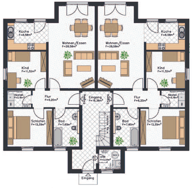Zweifamilienhaus Grundriss - In diesem Beispiel wurde die Wohneinheit gespiegelt
