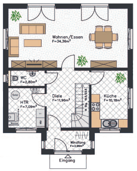 Stadtvilla mit Windfang Grundriss - Im Erdgeschoss erhรคlt man dank des Windfanges einen Vorraum vor dem eigentlichen Flur