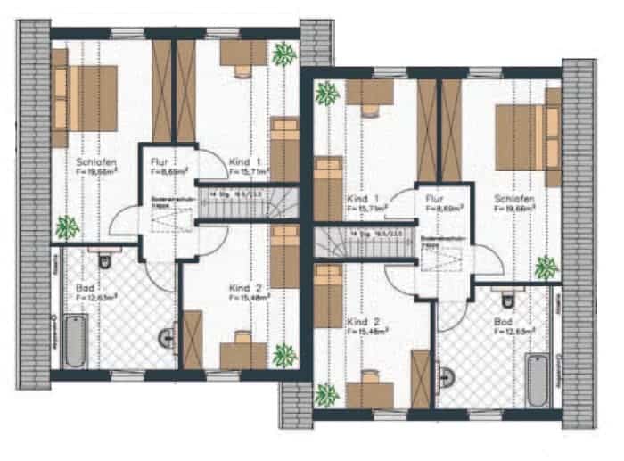 grundriss doppelhaus dieses obergeschoss mit dachschraegen verfuegt ueber eine recht klassische aufteilung mit vier zimmern grundriss doppelhaus dieses obergeschoss mit dachschraegen verfuegt ueber eine recht klassische aufteilung mit vier zimmern