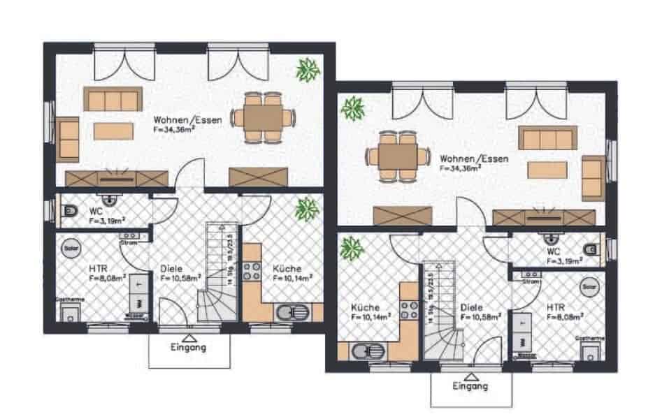 stadtvilla doppelhaus grundriss erdgeschoss grundrisse mit wohnen kochen haustechnikraum wc und kueche stadtvilla doppelhaus grundriss erdgeschoss grundrisse mit wohnen kochen haustechnikraum wc und kueche