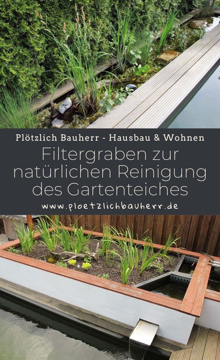 Filtergraben zur natürlichen Reinigung des Gartenteiches ohne Chemie