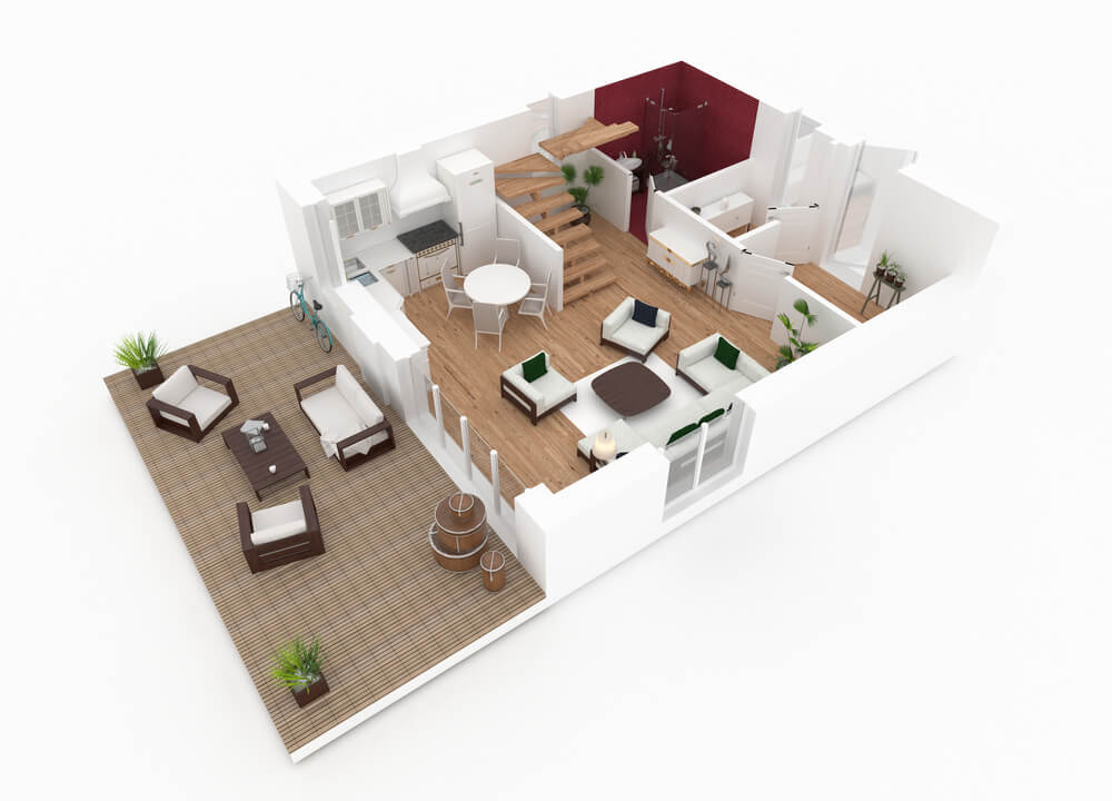 Minihaus mit 100 Quadratmeter - Grundriss Erdgeschoss mit Terrasse